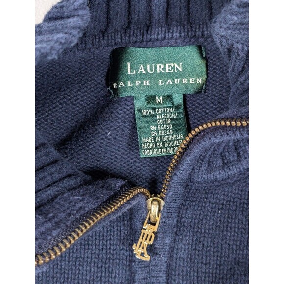 Lauren Ralph Lauren Sweater Mens Medium Navy Blue Crest Quarter Zip Pullover RL - Picture 3 of 6